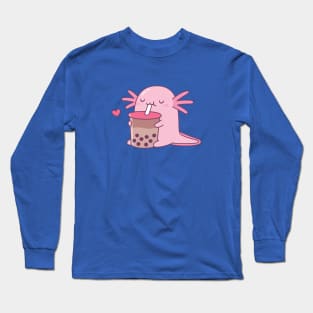 Chubby Axolotl Enjoys Bubble Tea Long Sleeve T-Shirt